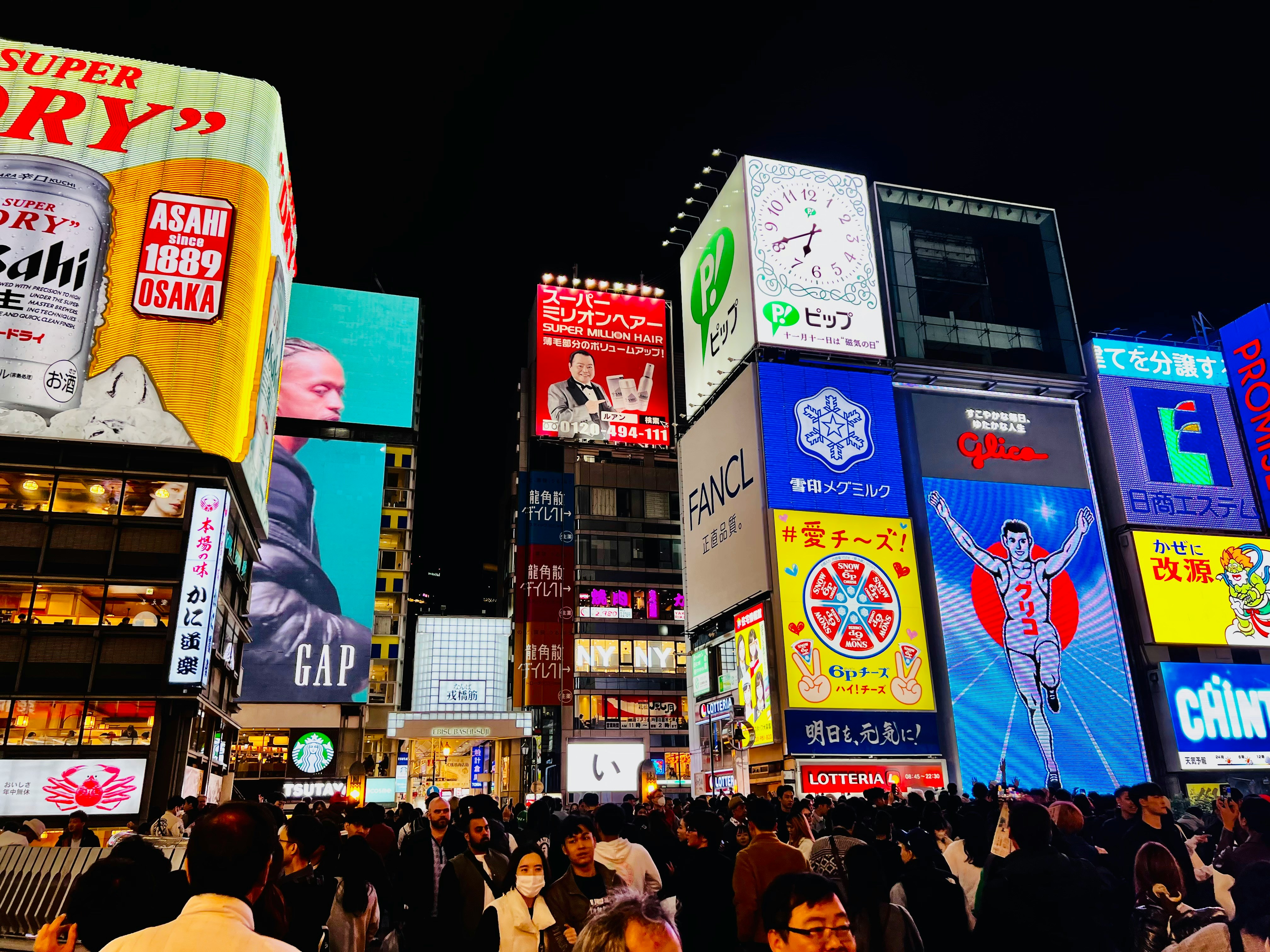 Dotonbori Glico sign and vibrant street.