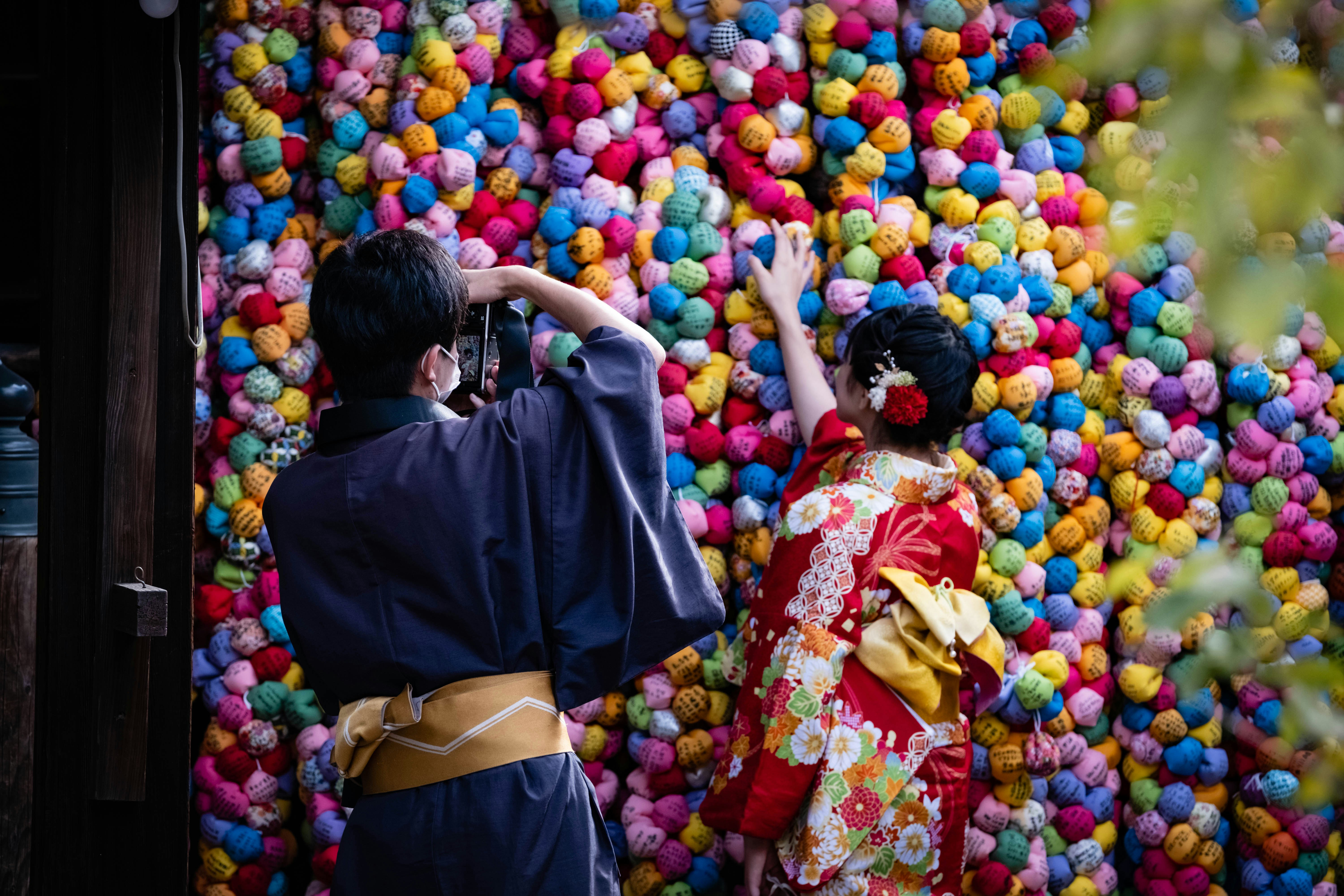 Colorful Kukuri Saru hanging at Yasaka Koshin-do Temple.