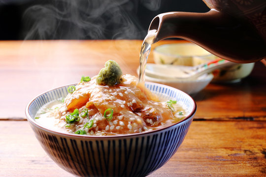 Japanese Ochazuke with clear broth.